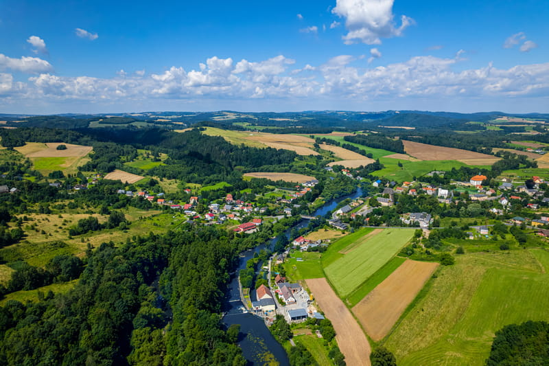 Widok na rzekę Bóbr z lotu ptaka
