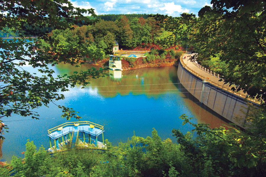 Widok z brzegu na Elektrownię Leśna.
